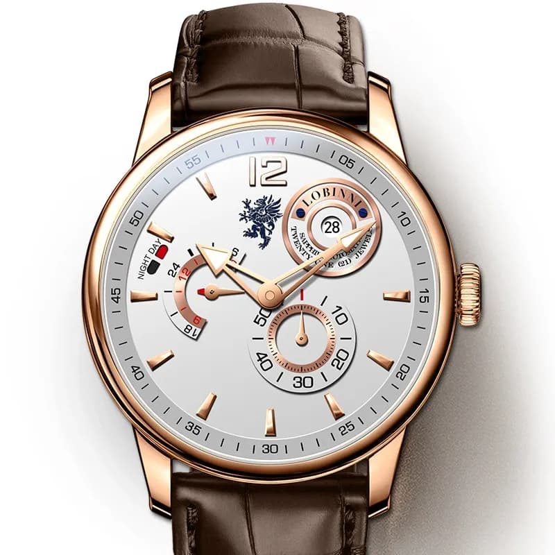 LOBINNI Orologio Meccanico Automatico di Lusso Svizzero con Vetro Zaffiro per Uomo, Multifunzione con Indicatore di Energia L18012
