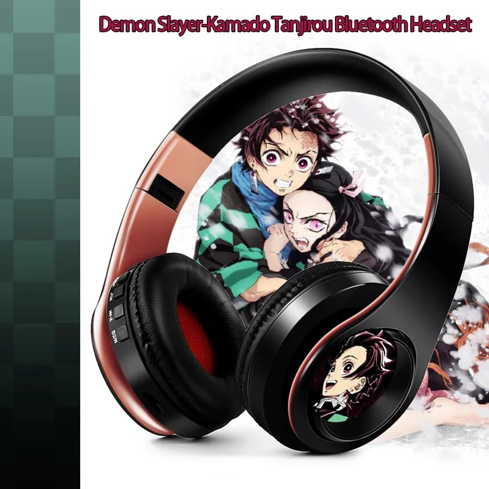 Giappone Anime Cuffia Demon Slayer Kimetsu No Yaiba Kamado Tanjirou Cosplay Auricolare Bluetooth Auricolare con Microfono Supporto TF Card