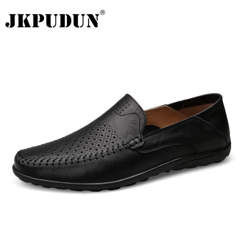JKPUDUN scarpe da uomo italiane Casual Luxury Brand Summer mocassini da uomo mocassini in vera pelle comodi e traspiranti Slip On Boat Shoes