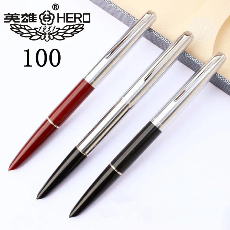 High Quality Luxury HERO 100 Fountain Pen set box GIFT classic calligraphy 14K Gold ink pen School Office Writing Supplies