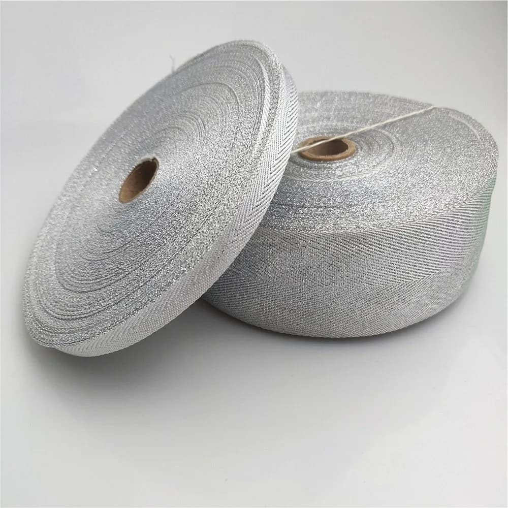 Fettuccia per rilegatura diagonale in nastro di poliestere Twill argento larghezza 10-50mm per nastro in Twill di Lurex artigianale borsa fai da te
