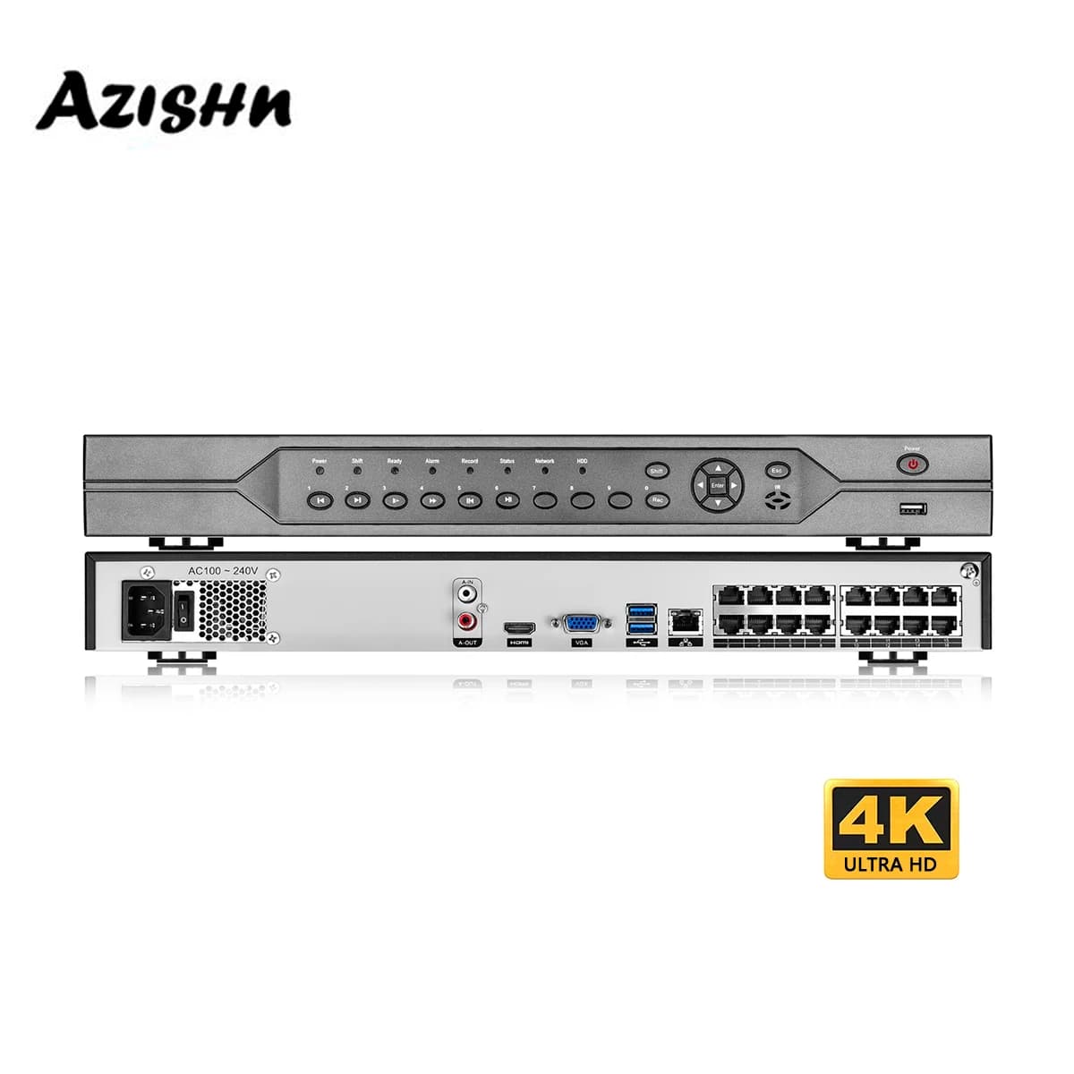 AZISHN 16CH 4K Ultra HD 8MP POE NVR Videoregistratore Onvf H.265 48V Telecamera IP Face Detection Sistema CCTV Rete P2P Xmeye