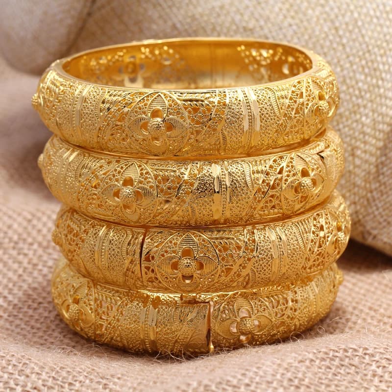 24k Dubai Gold Color Bangles for Women Dubai Bride Wedding Ethiopian Bracelet Africa Bangle Arab Jewelry Charm Bracelet Jewelry