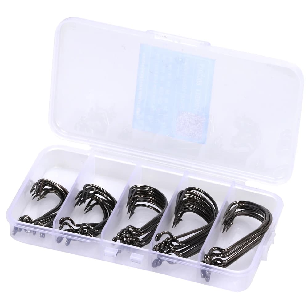 50 pcs/coated sea hooks fishing box hook offset 1 #-5/0 # carpa snap fishing large hooks equipment fishing accessories for soft worm call