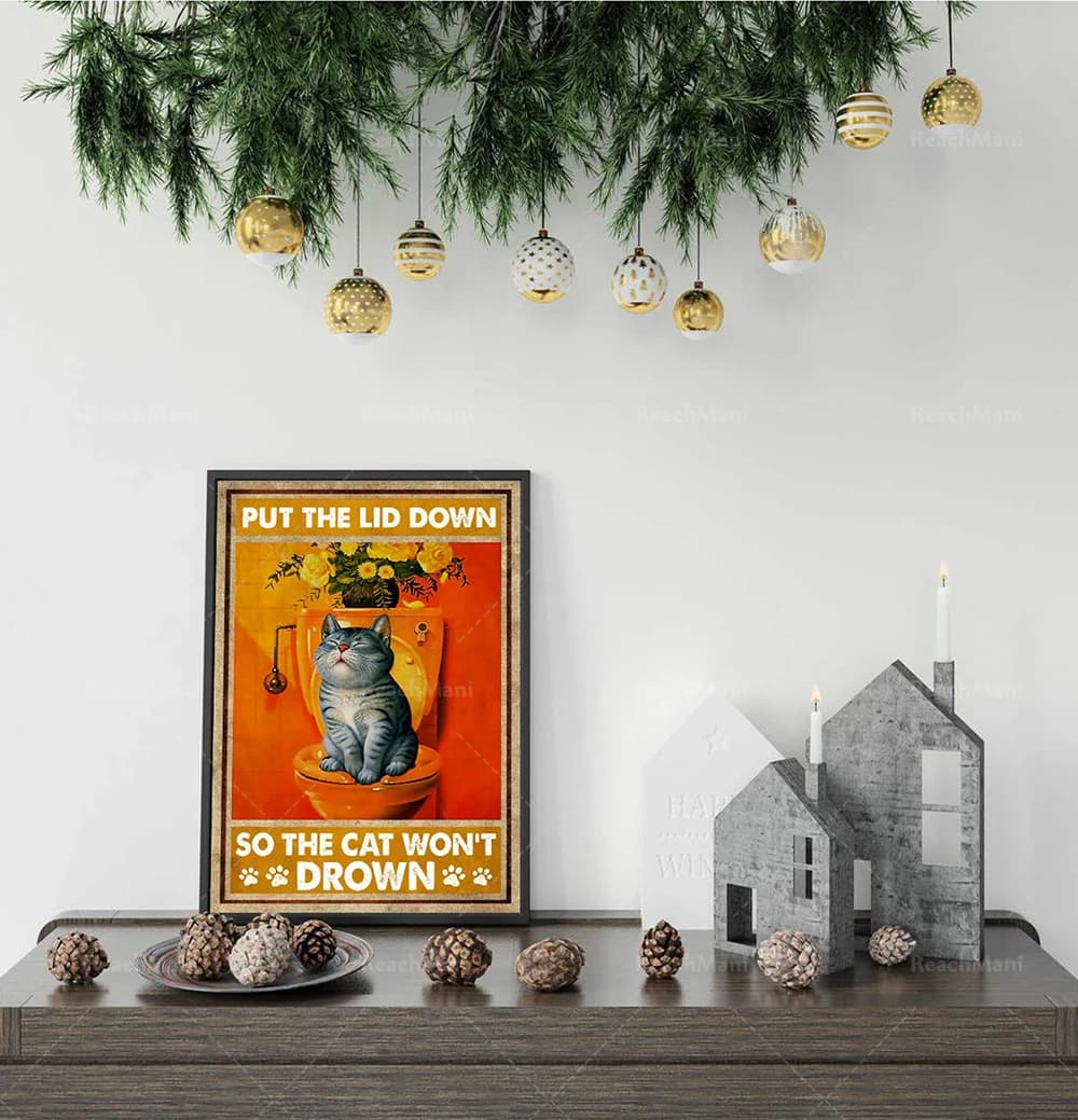 Poster per gatti: inserire il coperchio, divertente arte da parete per toilette per gatti, cartello per bagno per gatti, poster per gatti d'amore, decorazione per la toilette