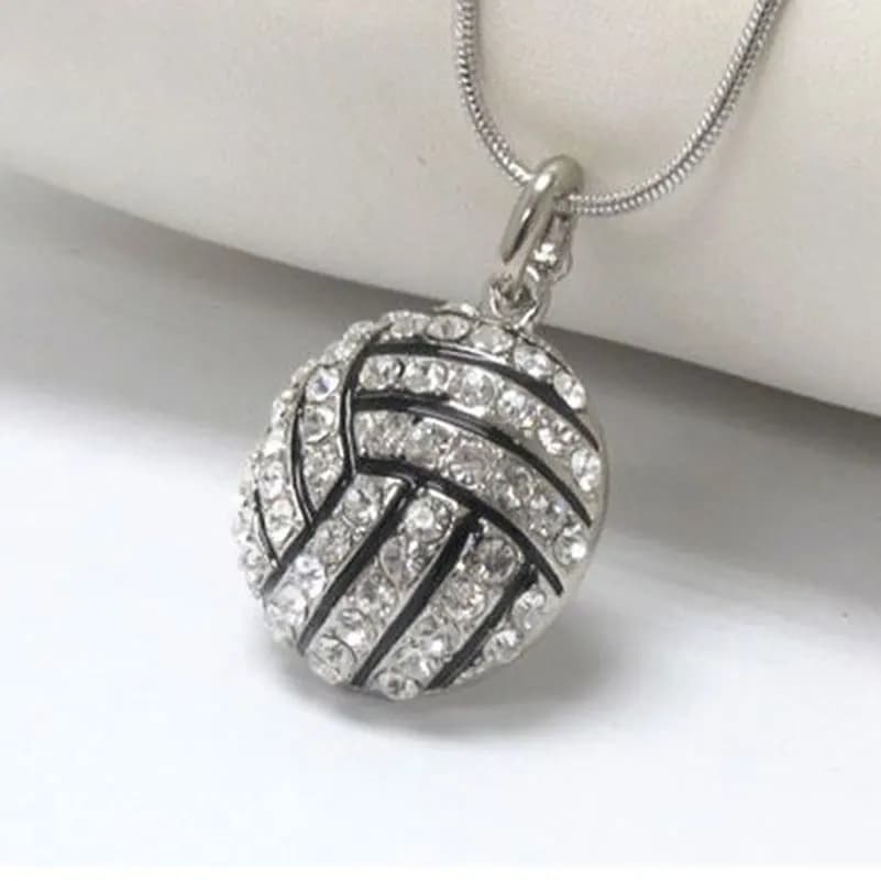 Men's Fashion Crystal Volleyball Pendant Chain Necklace Pendant Jewelry Sport for Teenagers