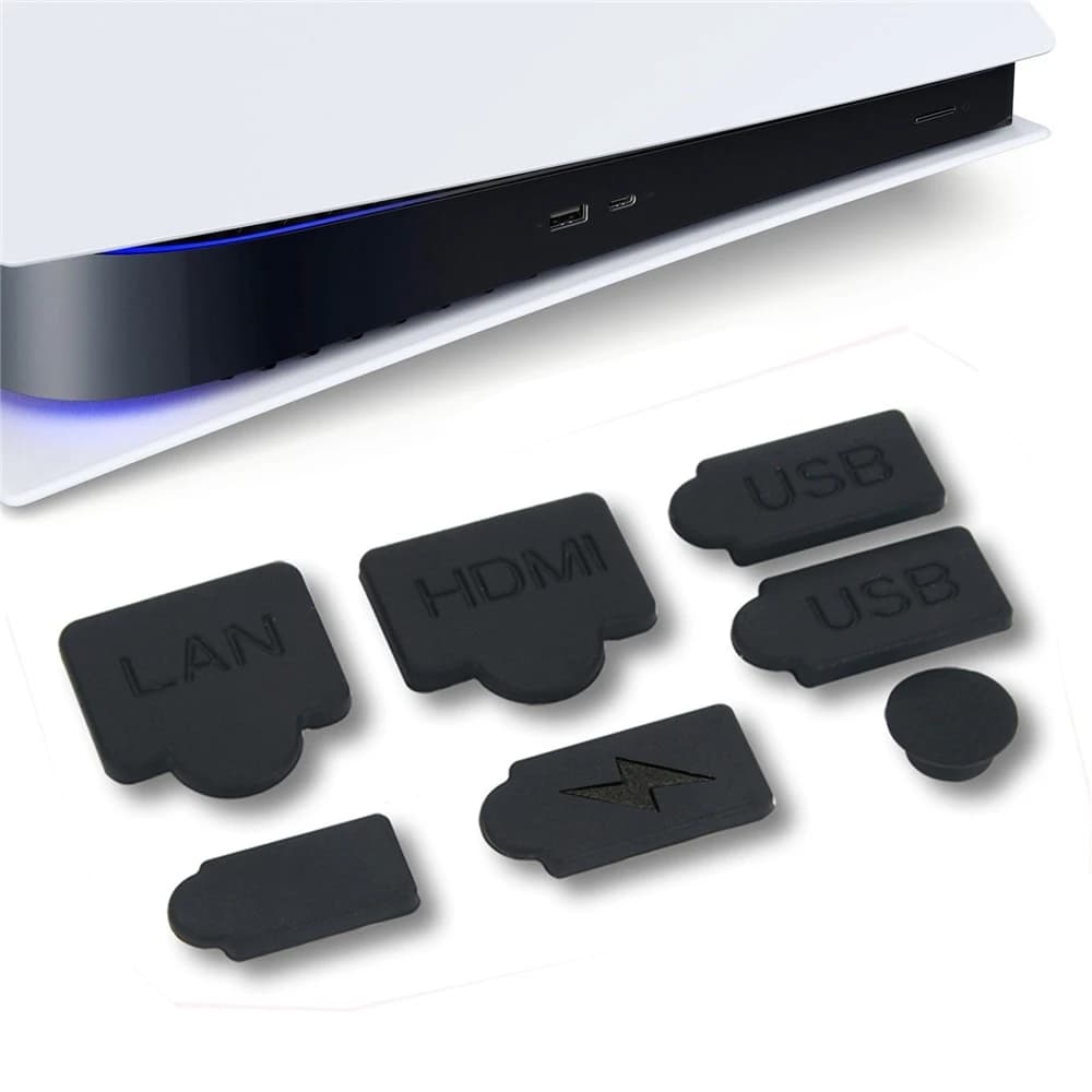 7pcs Silicone Dust Plugs Set For 5 USB HDMI-Compatible Interface Anti-Dust Cap Dustproof Cover for PS5 Game Console