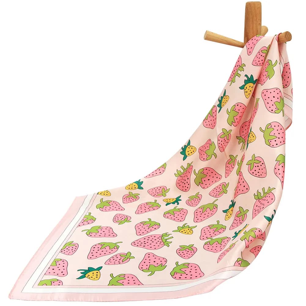 53 cm 100% pura seta Bandana donna fazzoletto fragola sciarpa per capelli femminile regalo per bambini fascia quadrata in seta naturale regalo sfuso