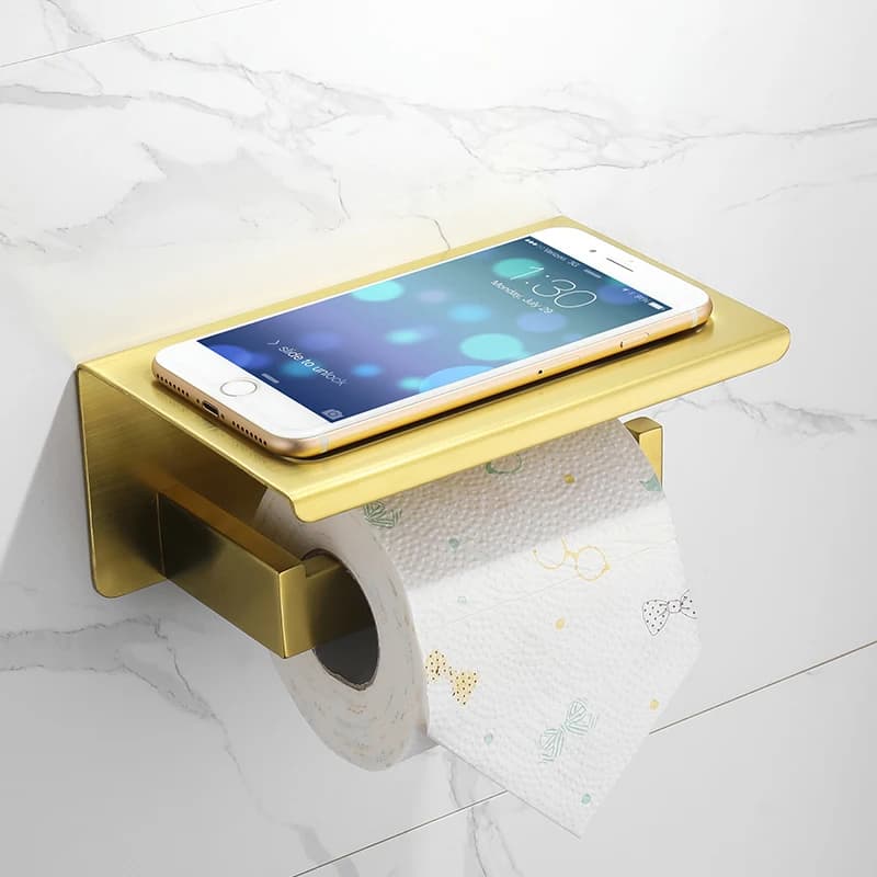 Porta carta igienica in oro spazzolato, durevole, in acciaio inox, montato a parete, portarotolo, portasciugamani, porta fazzoletti da bagno