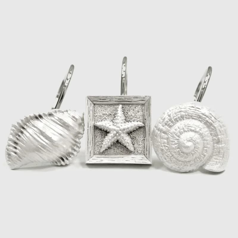 12 anelli e ganci per tende da bagno con conchiglia di stelle marine, set di rulli, accessori per tende da doccia in acciaio inossidabile