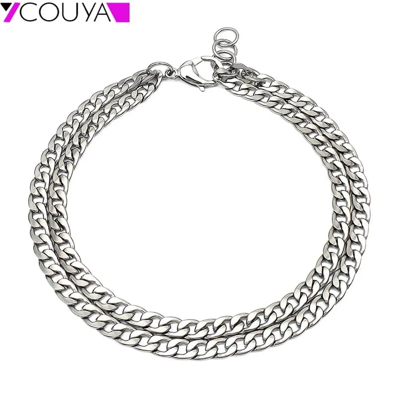 Collana a catena a doppio cordolo in acciaio inossidabile 7mm Color argento per uomo donna collana cubana Hip-Hop set di abbinamenti a catena robusta