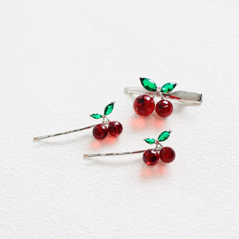1pc Crystal Cherry Fruit Hair Clip Lovely Sweet Barrette Headdress For Girl Student Bangs Side Clip Fashion New Hair Accessories