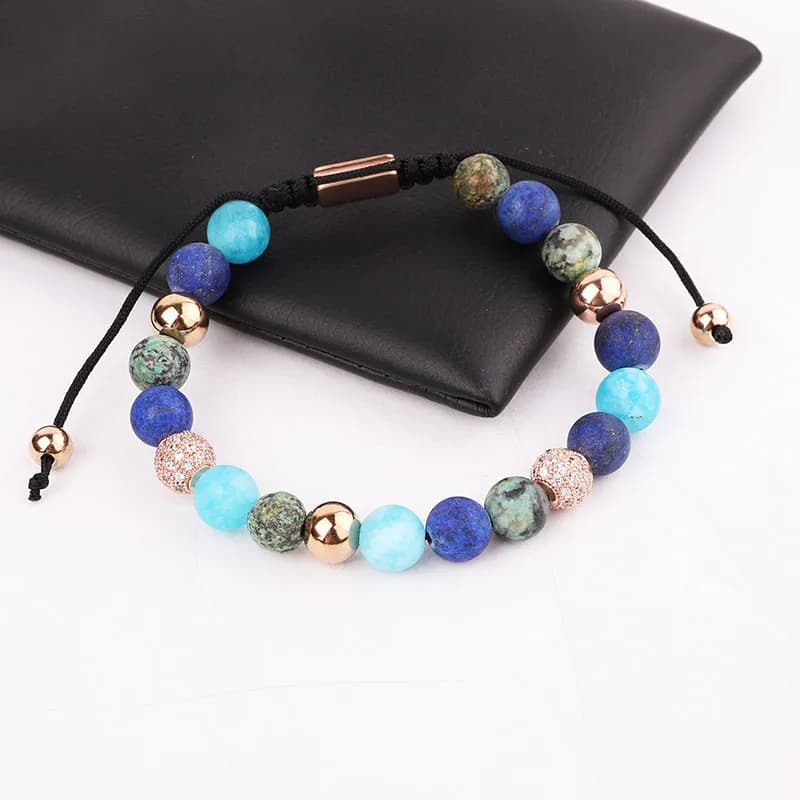 Jaravvi 8mm pietra naturale opaca sfera di cristallo intrecciata amicizia regolabile Macrame perline braccialetto per le donne