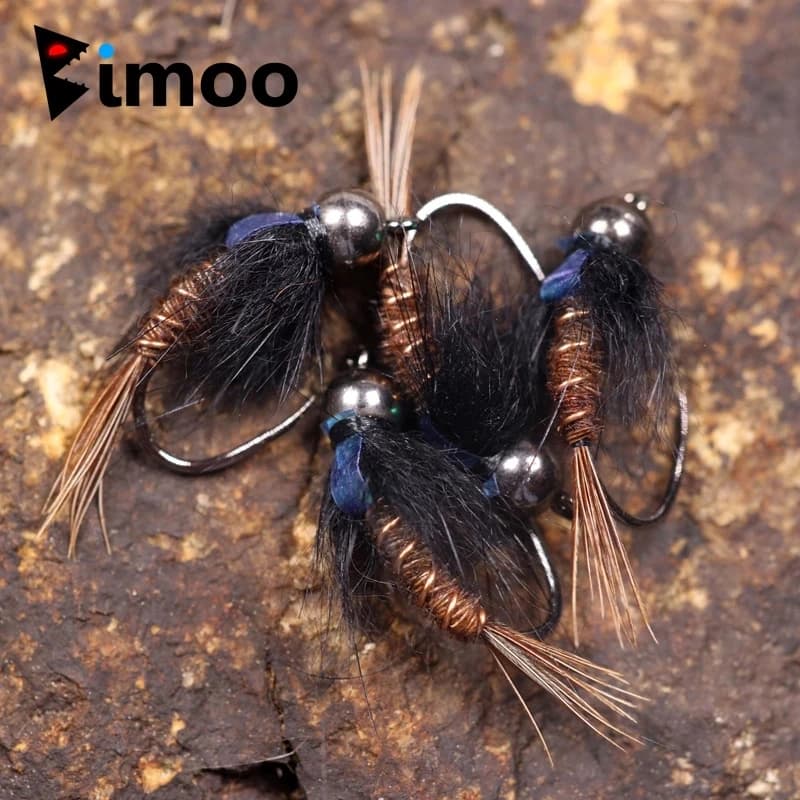 Bimoo 6 pieces # 8 # 10 # 12 Flash Back Faisan Tail Ninfa Moscow Wet Rocky River Trout Fly Fishing Fly flies bait Richiamo Head of weighted beads