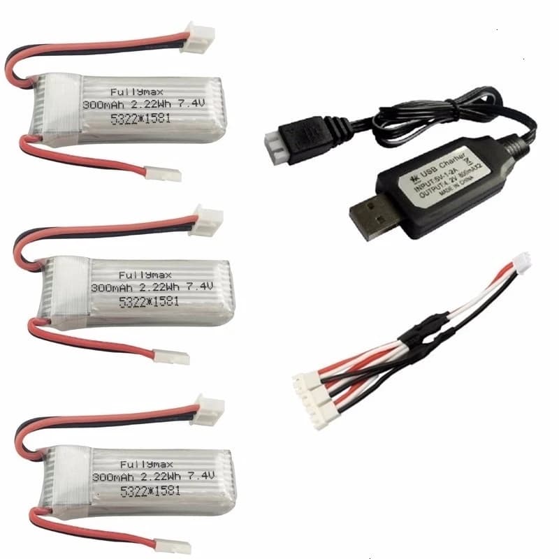 Batteria Lipo 7.4V 300mAh 25C + caricabatterie per XK DHC-2 A600 A700 A800 A430 Batteria sostitutiva 7.4V per WLToys F959 RC Aereo RTF