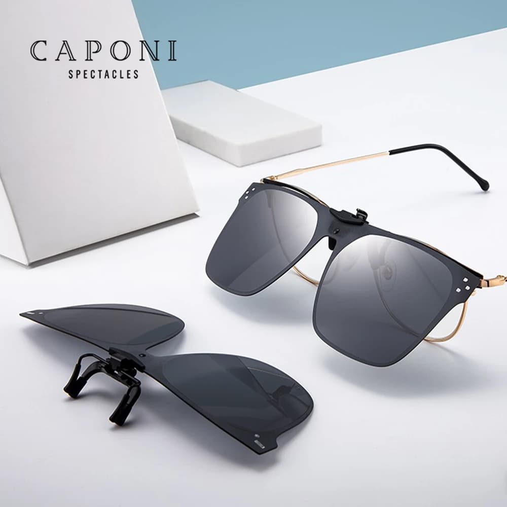 CAPONI Nuova clip per occhiali da sole per donna Clip per occhiali neri polarizzati quadrati Involta Proteggi gli occhi Clip leggera sulla cornice CP3209
