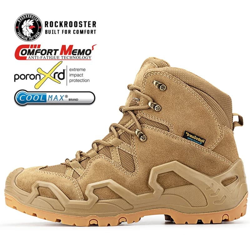 ROCKROOSTER Scarpe da trekking Stivali da caccia impermeabili da uomo Stivali da combattimento tattici nel deserto trekking Scarpe da ginnastica in pelle di mucca mountian alla caviglia