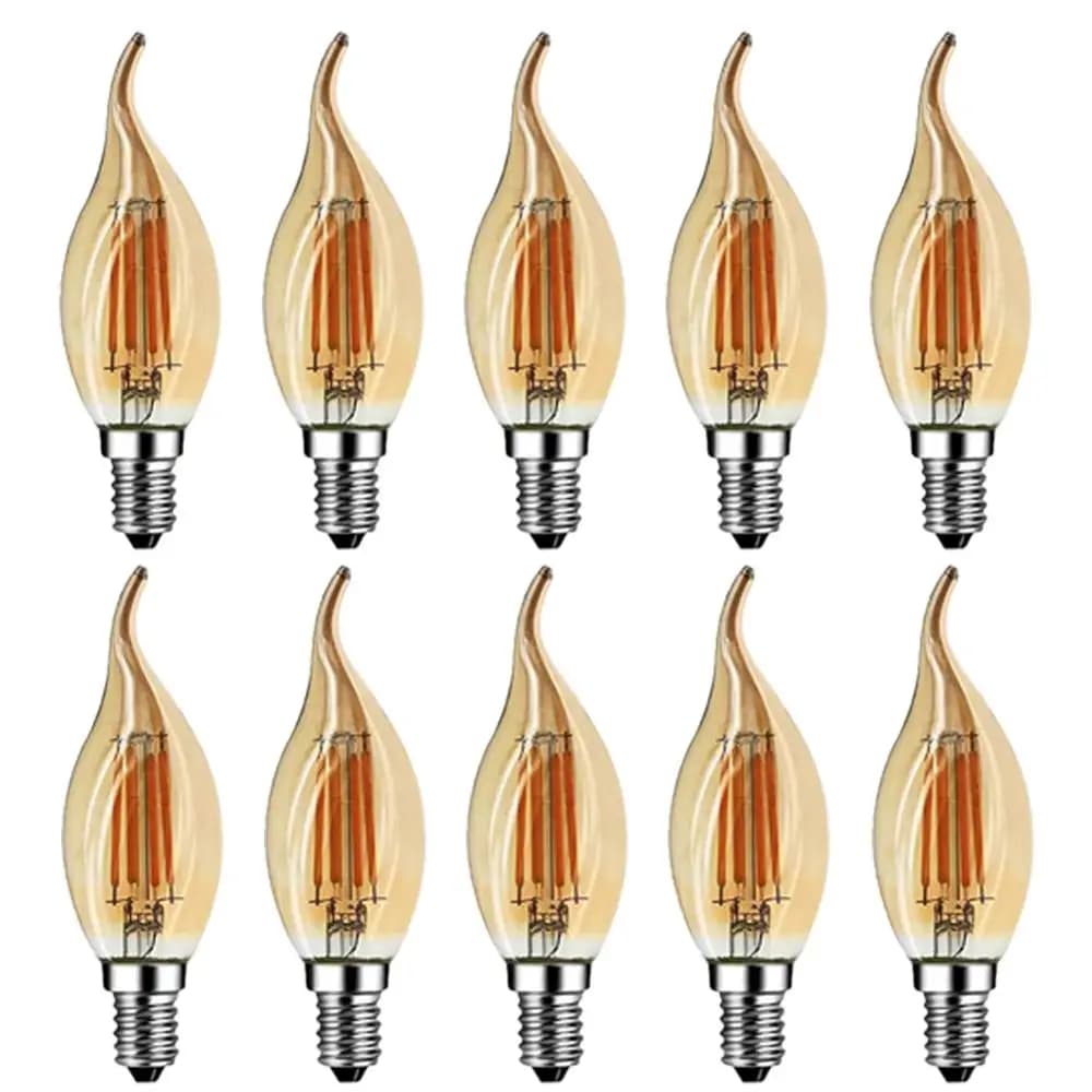 Grensk 4W Dimmable Led Filament Candle Light bulb 2700K E14 Flame Shaped Candle Base 25W Folded Incandescent equivalent C35