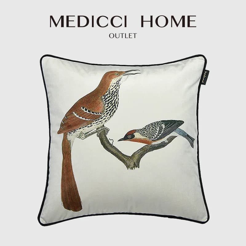 Medicci Home Authentic American Cushion Cover Magpies And Branch Thickened Velvet Print Farmhouse Decorative Pillow Case 50X50cm