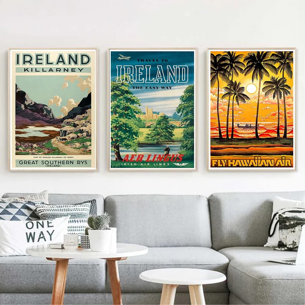Poster da viaggio con paesaggio tropicale hawaiano e pittura su tela dell'Irlanda, immagine artistica da parete, decorazione moderna per la casa, senza cornice