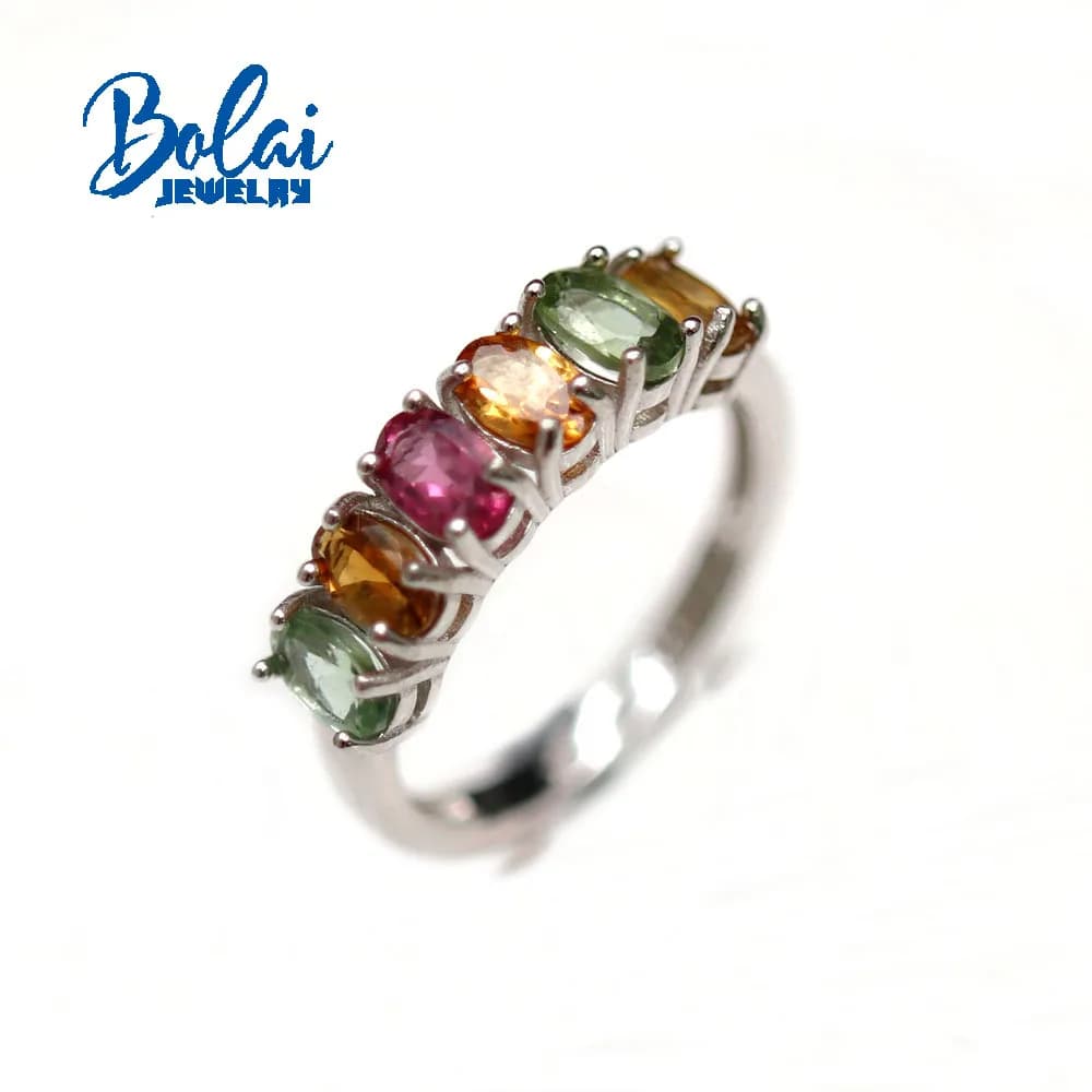 Bolaijewelry Nuovo set di orecchini con anello ovale in tormalina naturale da 3 * 5 mm, gioielli semplici e leggeri di lusso da indossare ogni giorno per le donne