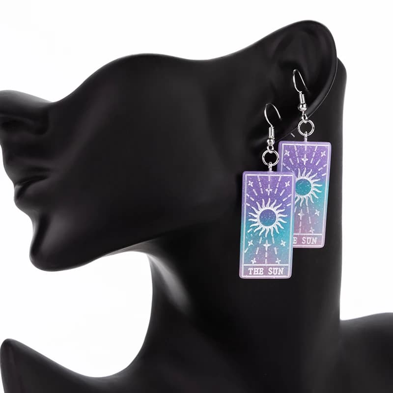 1 paio di orecchini pendenti in resina da donna The Sun Tarot Card Magical Divination Jewelry