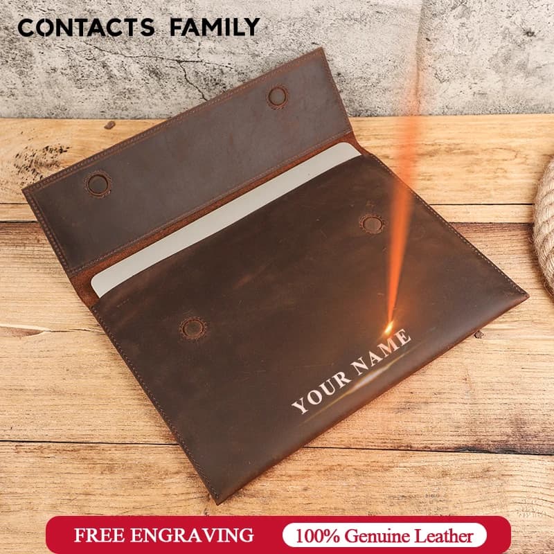 CONTACTS FAMILY Custodia per laptop in vera pelle per MacBook Air 13 M4 M3 M2 M1 Pro Borsa per computer da 14 pollici Valigetta vintage