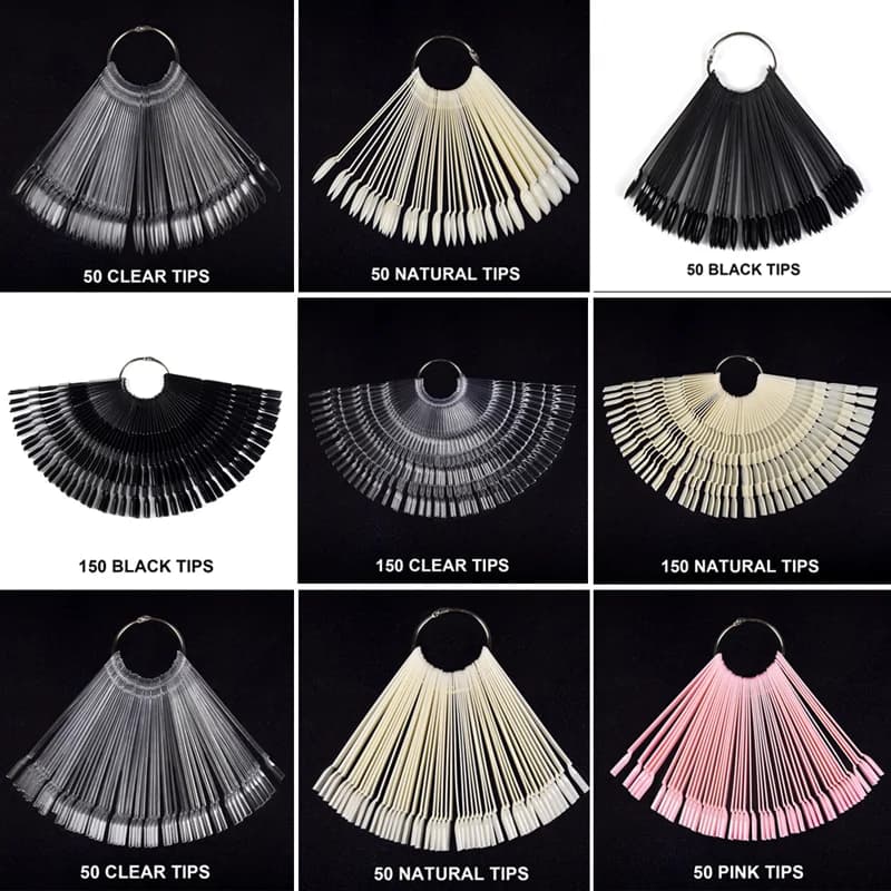 1 Set Fan Nail Art Display Scheda a colori Trasparente Nero Rosa Punte per unghie finte Gel UV Smalto per pratica Display Stick Strumento per manicure