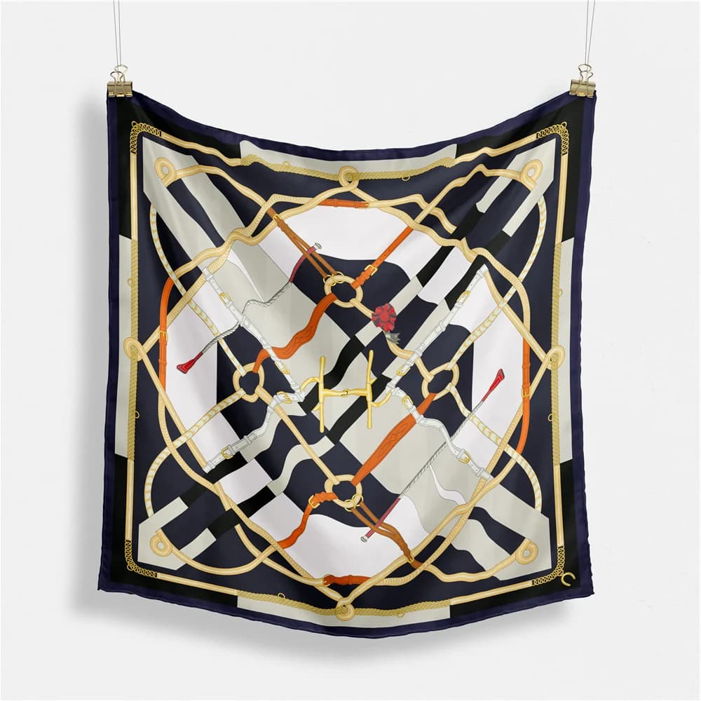 Sciarpa di seta Twill donna sciarpe quadrate con stampa a catena foulard Bandana piccolo Hijab Foulards di seta cravatta da donna fazzoletto da collo