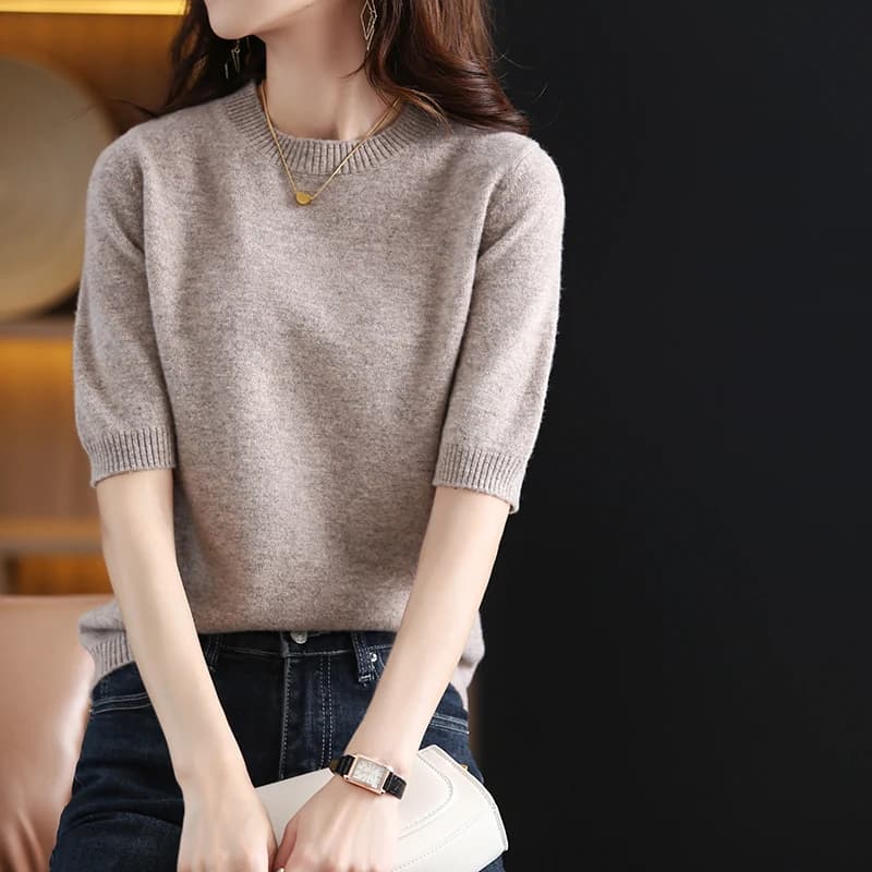 Vendita calda 100% lana Cashmere maglioni e pullover da donna autunno o-collo femminile abbigliamento manica corta morbido maglione top primavera