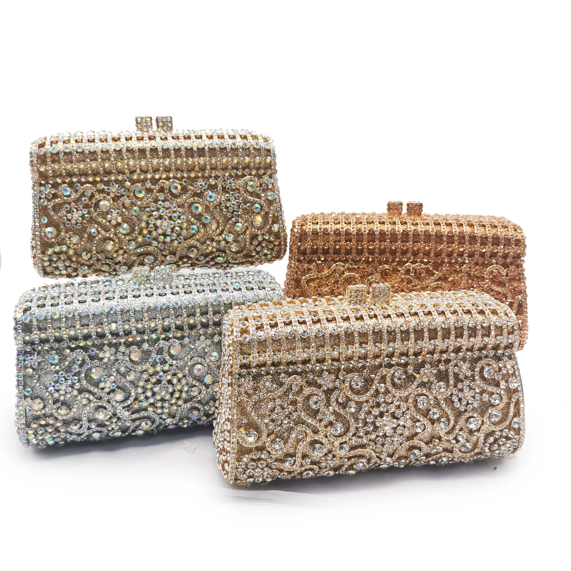 White Rhinestone Evening Bag Lady Handbags Hollow Out Wome’s Diamond Dinner Bag Crystal Gold Metal Celebrities Clutches Bags