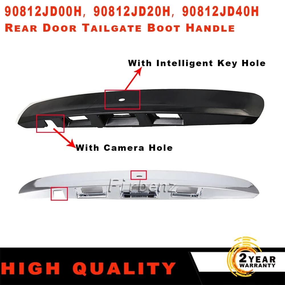 Nuovo per Nissan Qashqai J10 JJ10 2007-2014 cromato/nero Portellone posteriore Maniglia del bagagliaio con telecamere Fori chiave 90812JD00H 90812JD20H