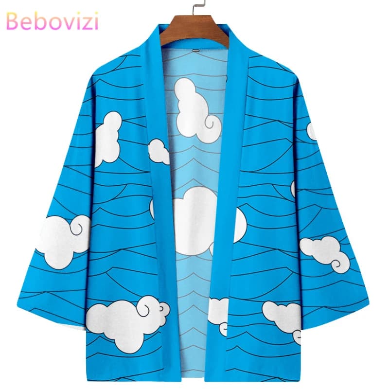 Japanese style clouds Blue Beach Yukata woman man Kimono Harajuku Cardigan Samurai traditional Cosplay Haori Robe clothing