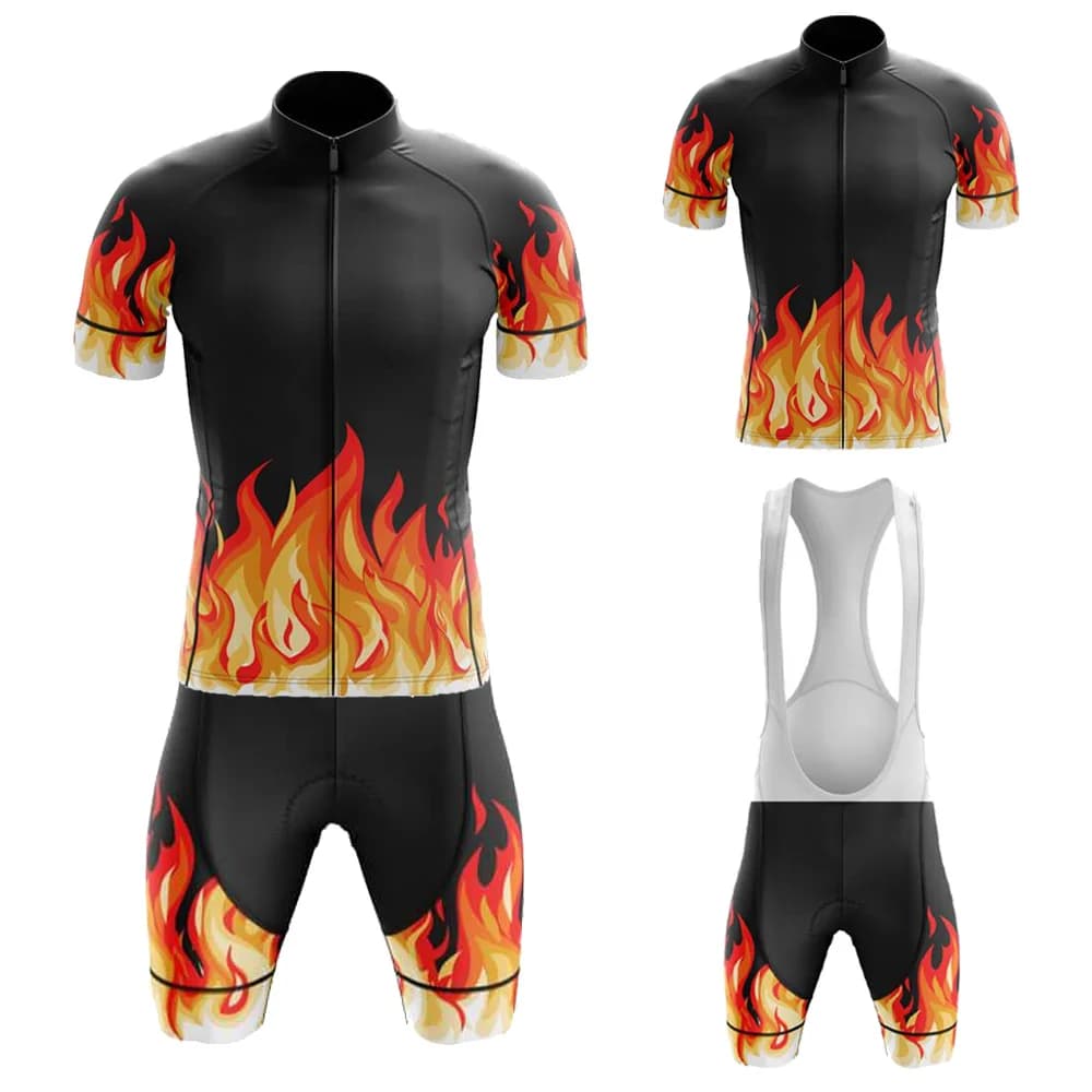 Summer cycling jersey Fire Series Maillot Cycling Hombre short sleeves and shorts with breathable gel straps
