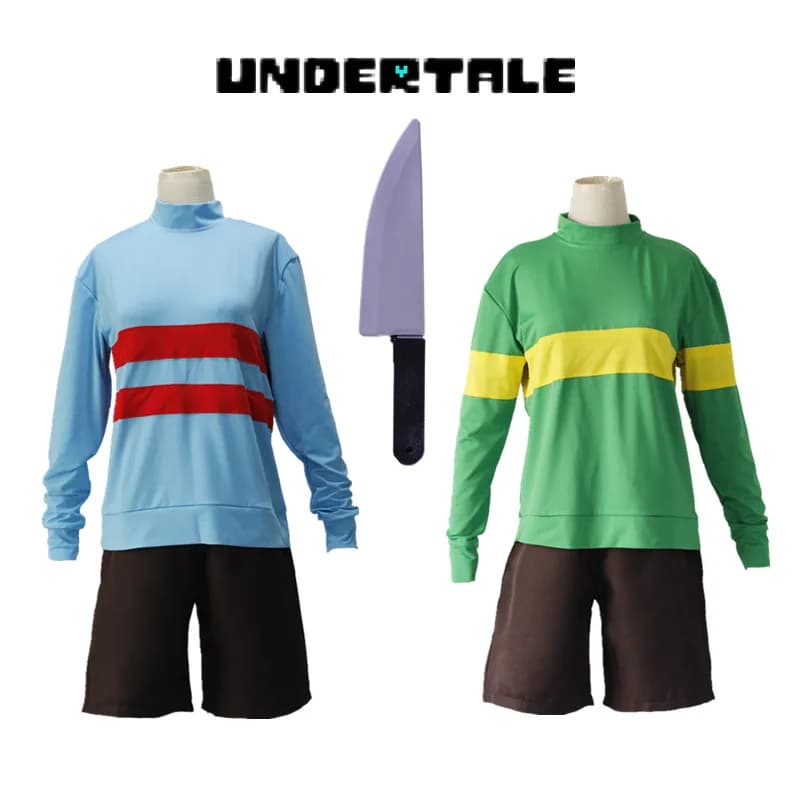 Adulto Kid Anime gioco Undertale Chara Frisk Costume Cosplay felpe Unisex collo alto manica lunga cappotto pantaloncini collana coltello