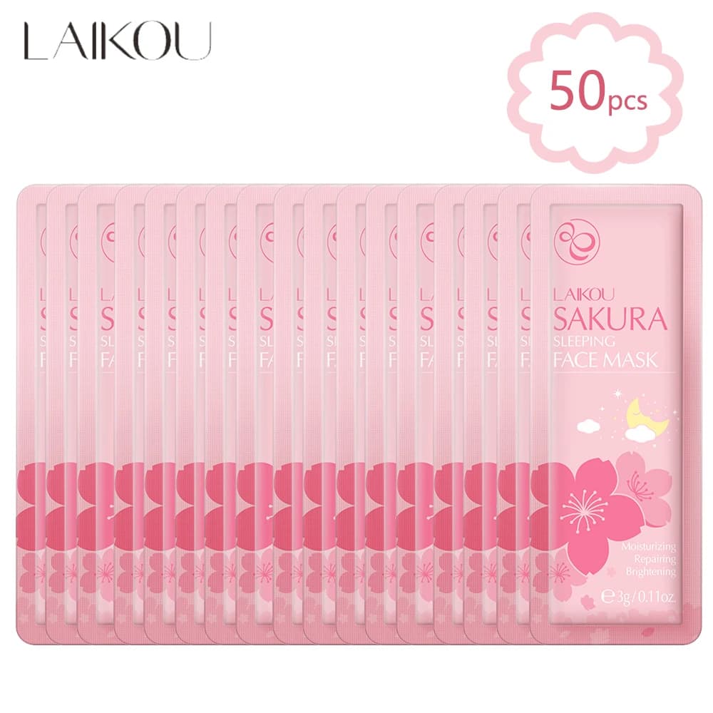 50 pcs LAIKOU Sakura Hydrating Sleep Face Mask Night Repair Face Cream Packs Nutrient Moisturizing Face Smooth Mask