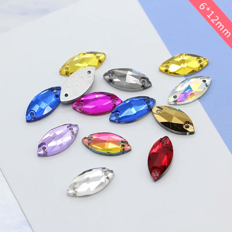 72 pz 6x12mm cavallo occhio flatback 2 fori cucire su strass di cristallo cucito vetro abbellimento perline di pietra per abito da sposa indumento