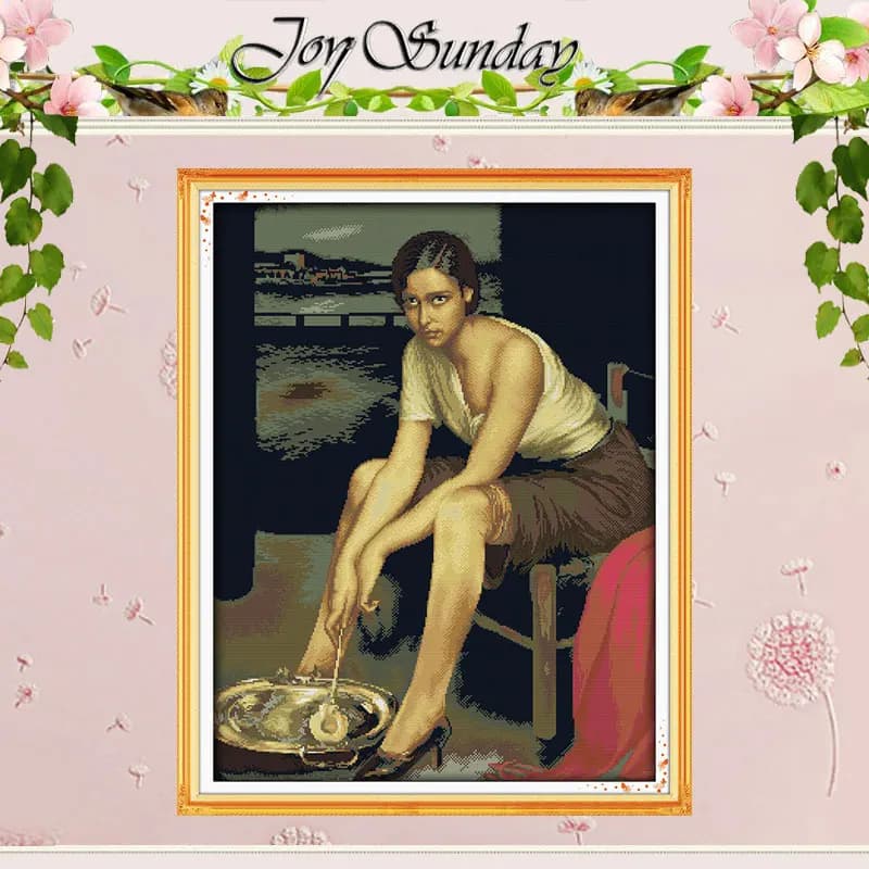 Painting Maiden (2) Patterns Counted Cross Stitch Set DIY 11CT 14CT 16CT Stamped DMC Cross-stitch Kit Embroidery Needlework