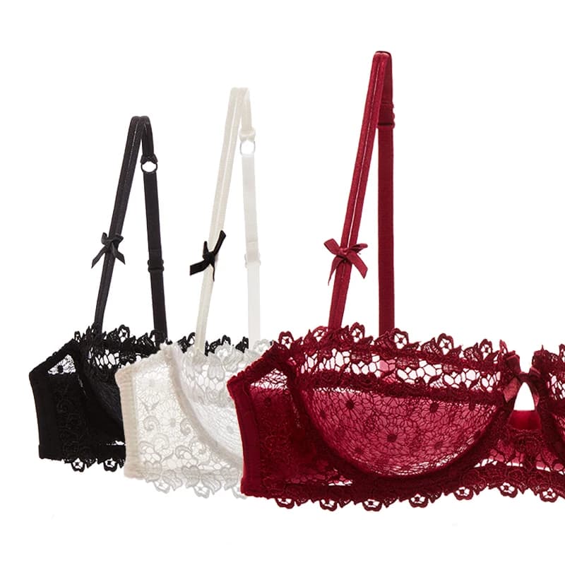 Reggiseno di pizzo A mezza coppa Top Lingerie femminile sfoderato reggiseni trasparenti per donna Sexy Push Up Plus Size intimo reggiseni A rete siere A B C D