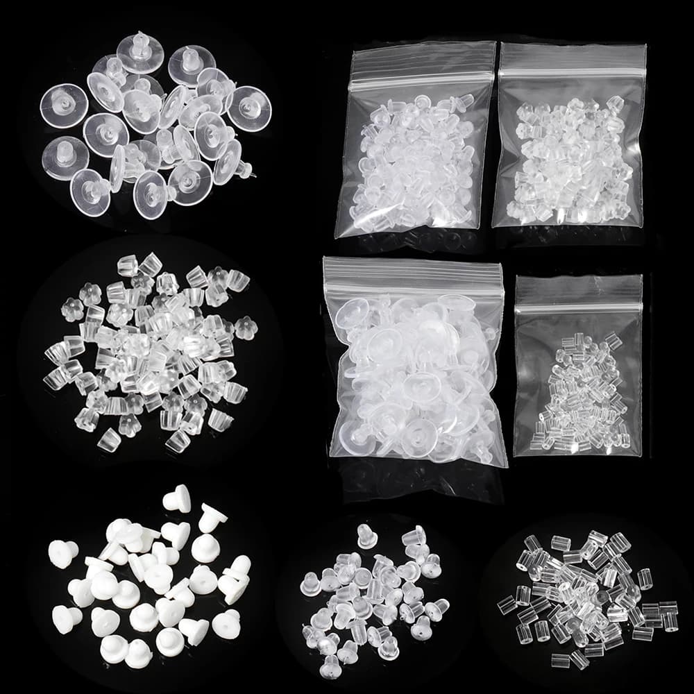 200pcs tappi posteriori per orecchini in gomma siliconica morbida per orecchini fai-da-te risultati accessori tappi per le orecchie trasparenti con tubo a proiettile