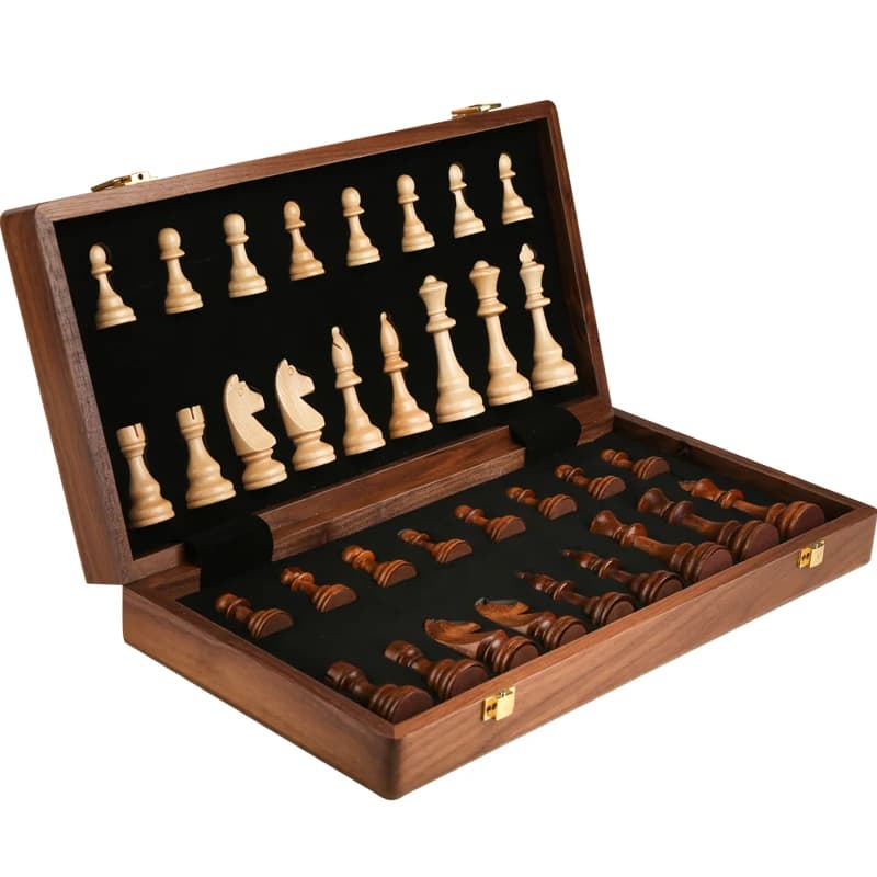 Set di Scacchi in Legno Pieghevole di Alta Qualità, Tradizionale e Classico, Pezzi in Legno Massiccio Lavorati a Mano, Scacchiera, Gioco da Tavolo, Vari Regali per le Festività