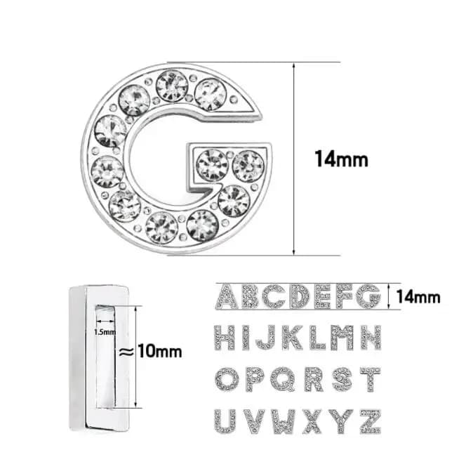 100PCS/lot Hole 10MM DIY Full Rhinestones Bling Slide Letters A - Z Alloy English Alphabet Fit For Keychains & Bracelet
