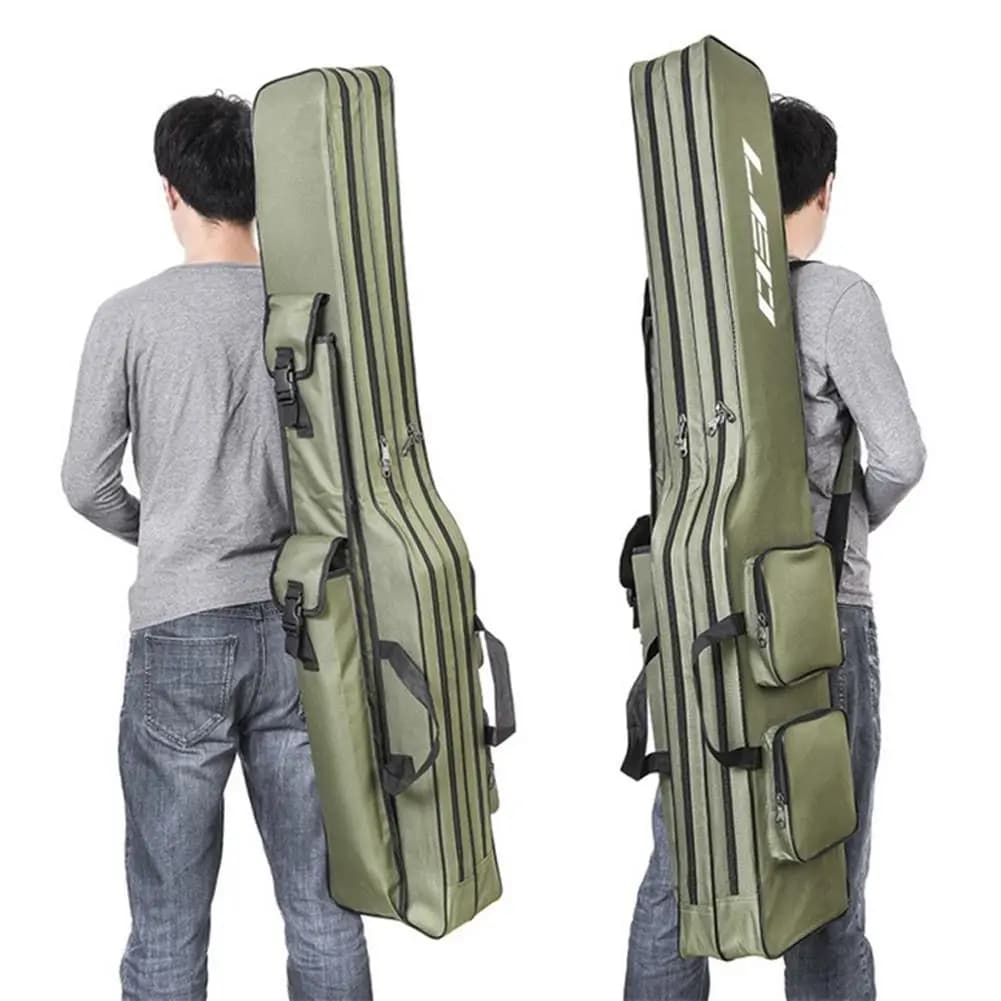 Borsa per canna da pesca pieghevole portatile da 1.3m borsa per attrezzi da pesca a 2 strati borsa per attrezzi da pesca zaino borsa per mulinello da pesca