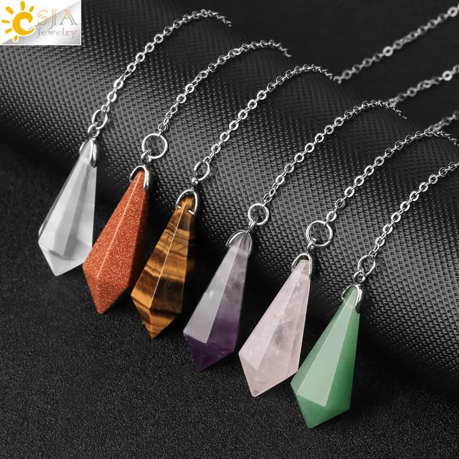 CSJA Pendolo in Pietra Naturale per Divinazione Guarigione Navetta Spirituale Esagono Quarzo Dowsing Pendulums Radiestesia Penduli G690