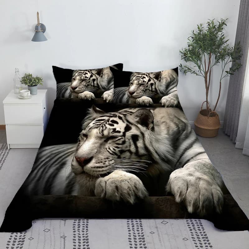3D White Tigers Bedlinen Animals Set tiger bed sheets flat sheet with pillowcase soft polyester textiles for home style King Size