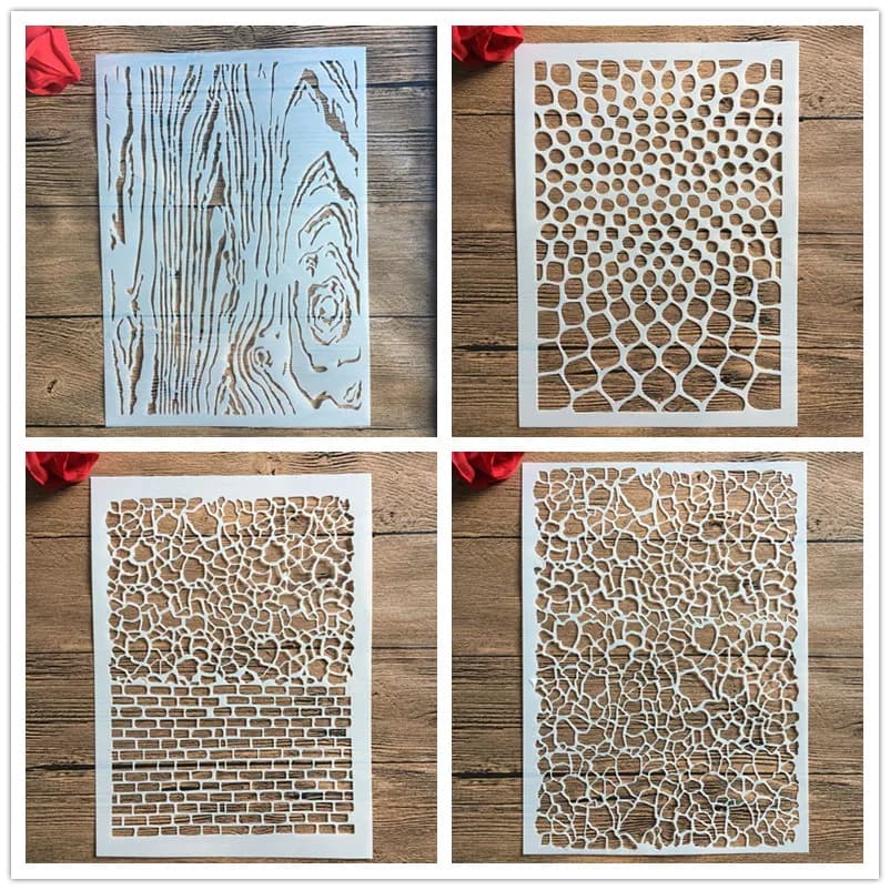 4pcs/set A4 Annual ring Wood grain Geometric patterns Stencils Painting Coloring Embossing Scrapbook Album Decorative Template