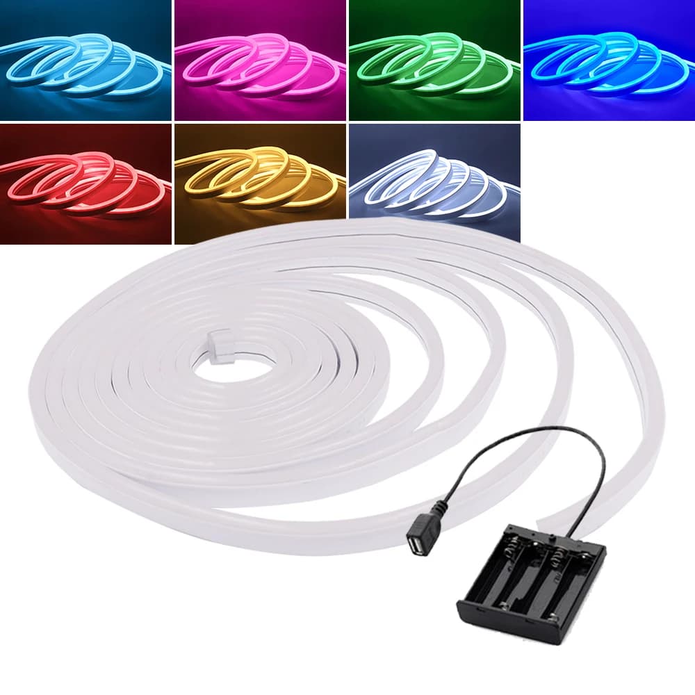 Striscia al Neon 5V alimentata a batteria IP65 insegna al Neon impermeabile rosso blu rosa bianco blu ghiaccio 2835 120leds/m striscia LED per la decorazione domestica