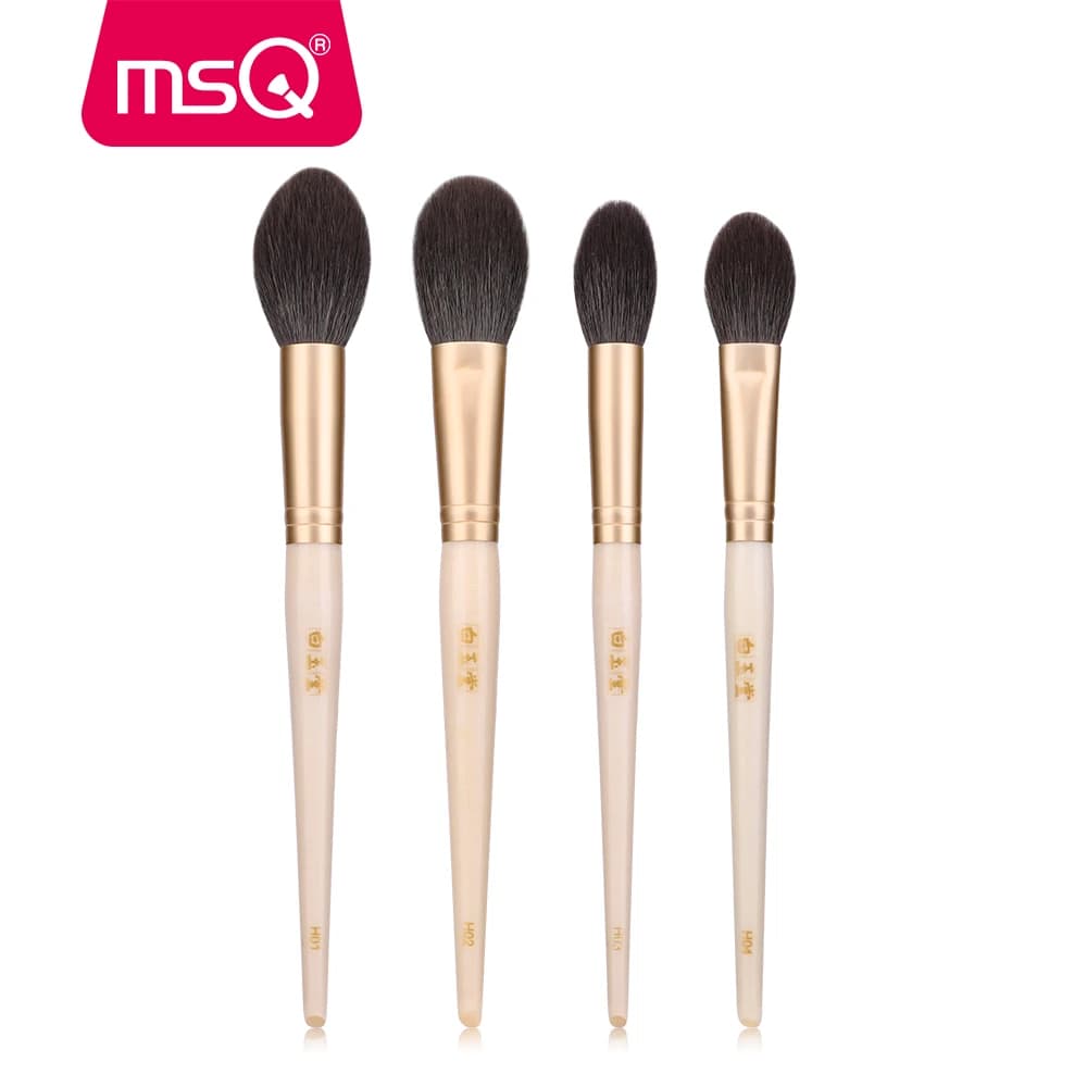MSQ 2PCS Hair Makeup Brushes Highlight Fard In Powder Big Make up Brush Kit Gold Needle In Wood Natural Handle