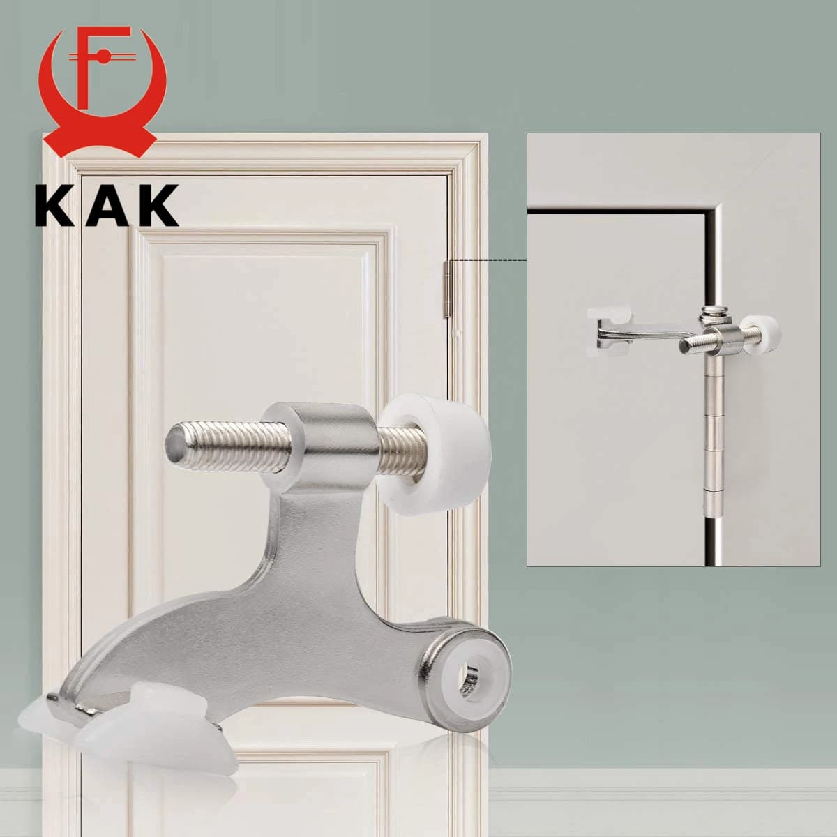 KAK 2 pezzi cerniera perno fermaporta fermaporta nascosto resistente nero regolabile con ammortizzatore paraurti in gomma Hardware porta argento