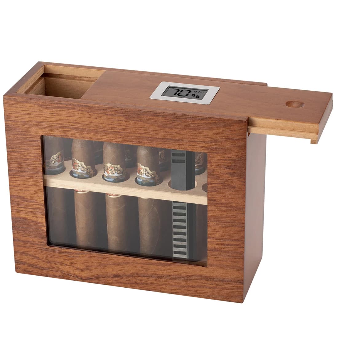 Humidor per Sigari con Igrometro e Umidificatore, Scatola Portatile con Finestra in Vetro, Custodia Artigianale in Legno di Cedro, Contiene 12-25 Sigari, Armadietto per la Conservazione